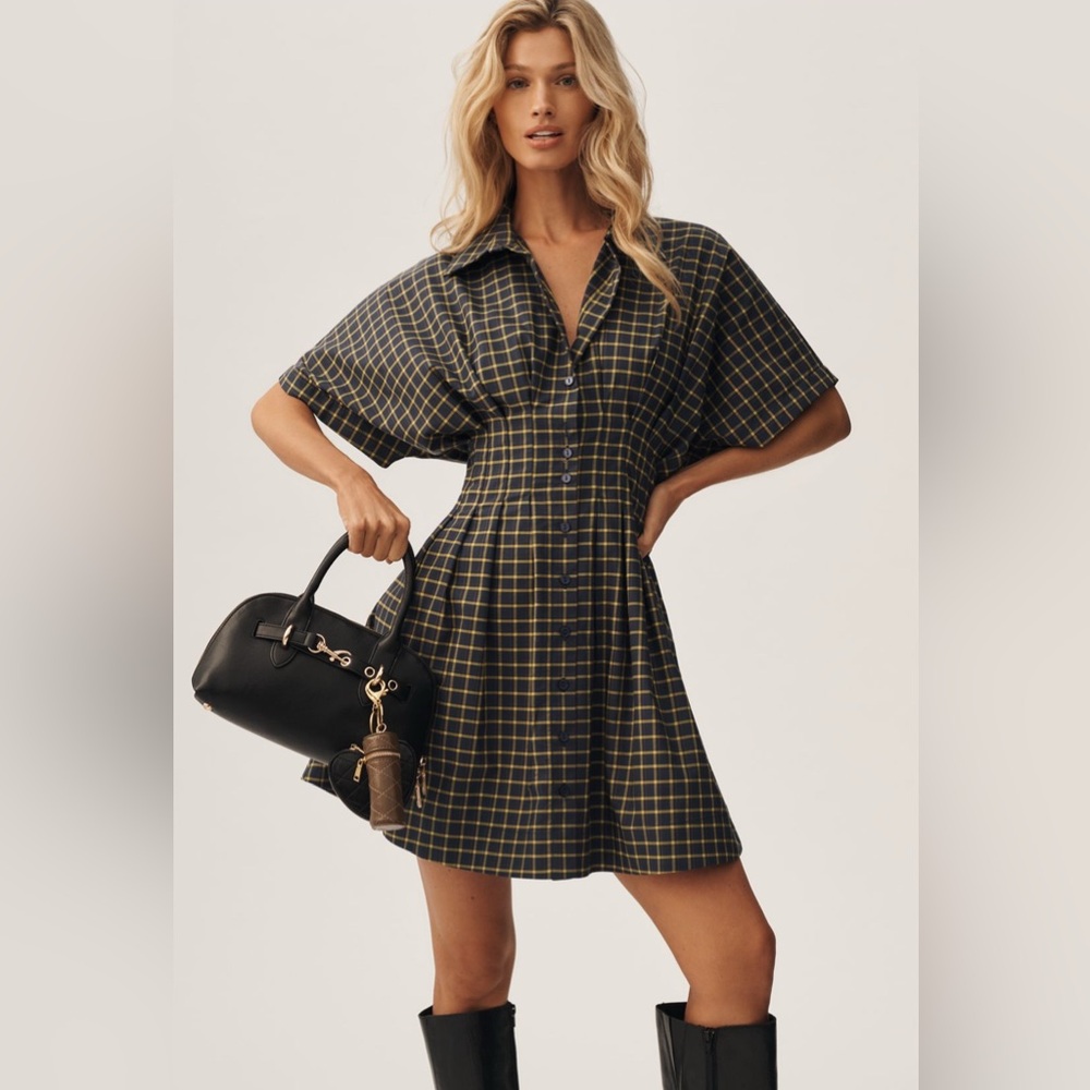 NWT! Anthropologie Navy Blue Plaid Tobie Mini Shirtdress by Exquise - Multiple 🪇